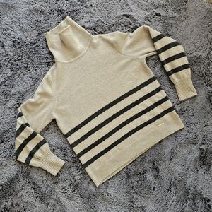 Michael Kors Cream Colored Cowl Neck Swester with Grey Stripes Sz L